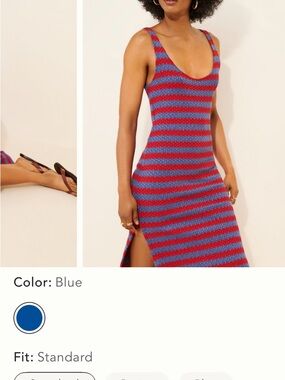 Striped Blue and Red Knit Midi Dress - Sleeveless Scoop Neck